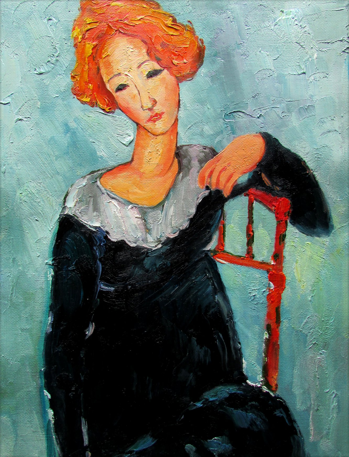 Amedeo Modigliani Woman with Red Hair Repro, Hand Painted Oil