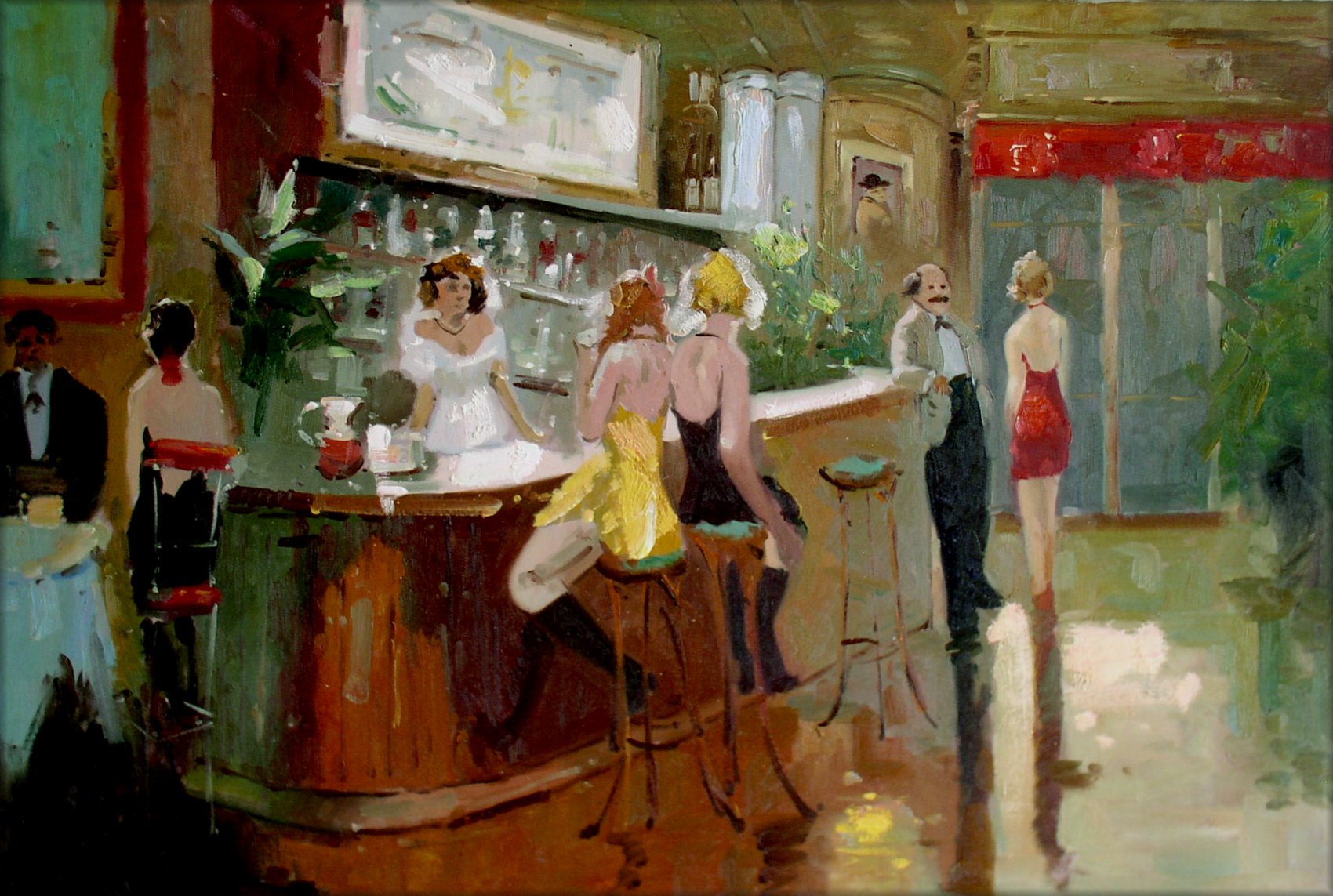 Framed, Quality Hand Painted Oil Painting, The Bar Lounge Restaurant