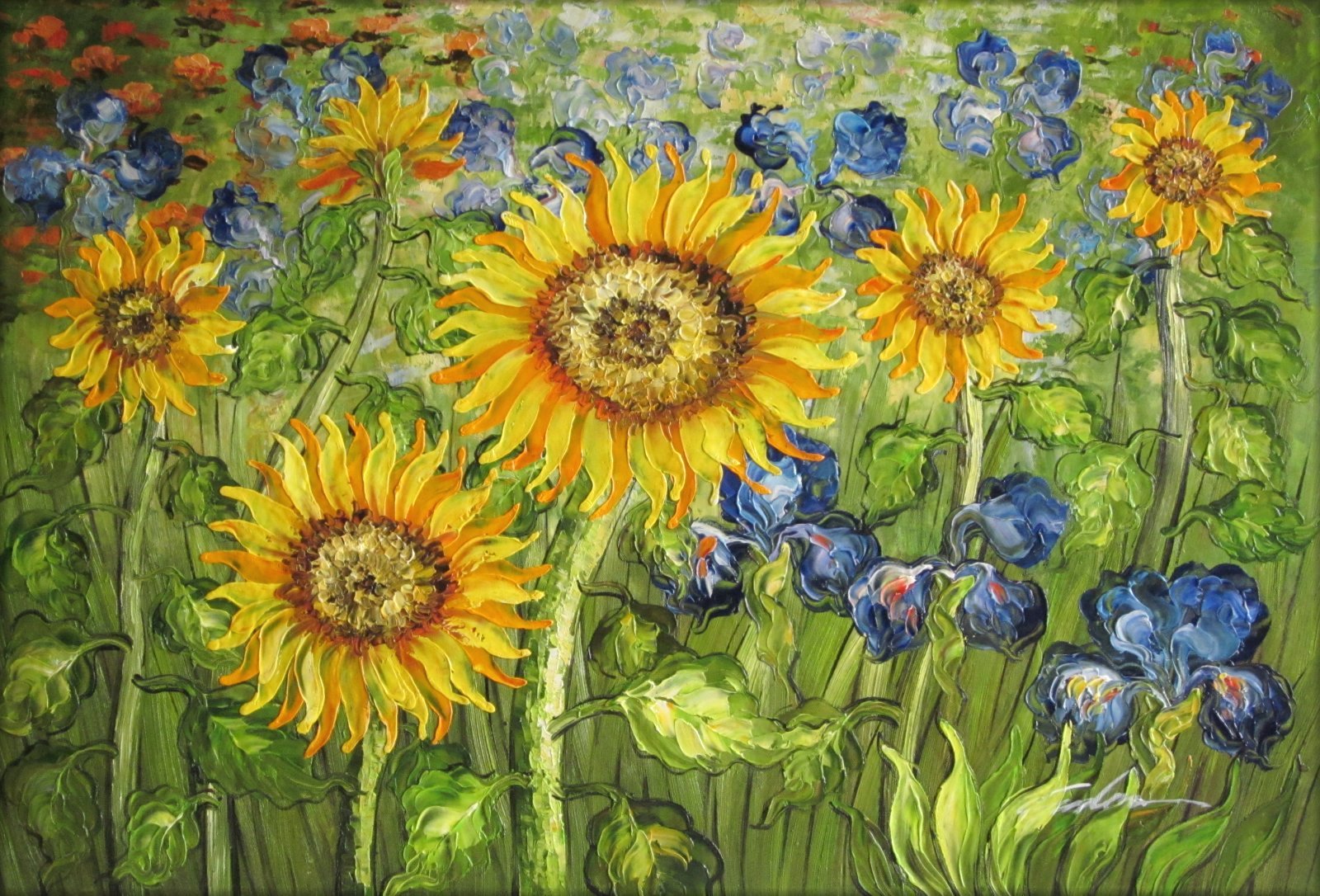 Van Gogh Sunflower And Irises Field Repro Xi Hand Painted Oil