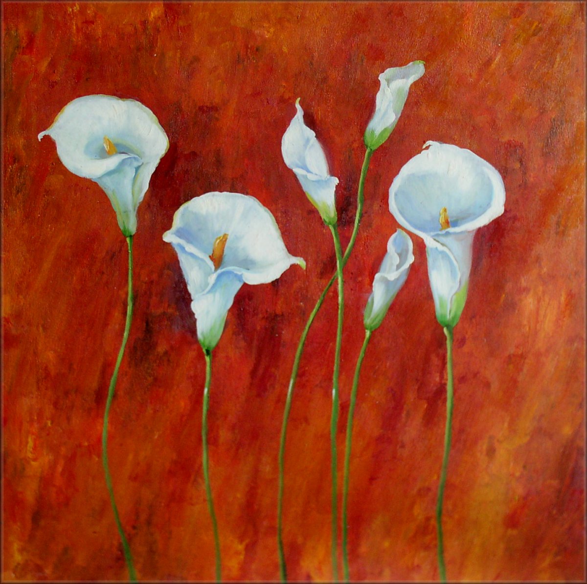 White Calla Lilies, Ex. Large Modern Hand Painted Oil ...